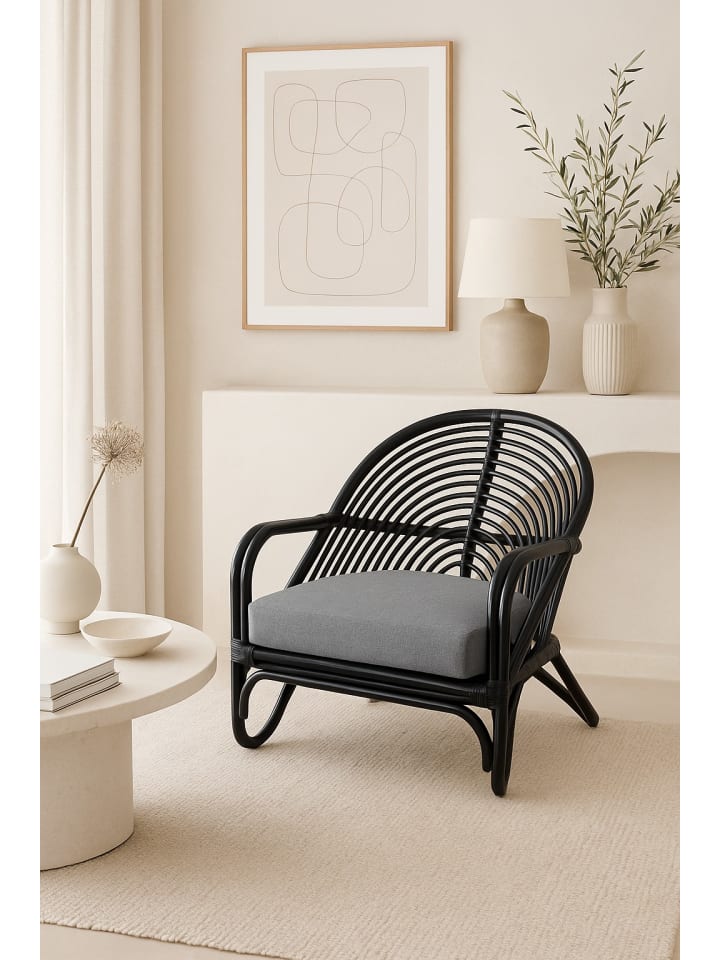 Rattansessel inklusive Sitzkissenauflage Clara in schwarz