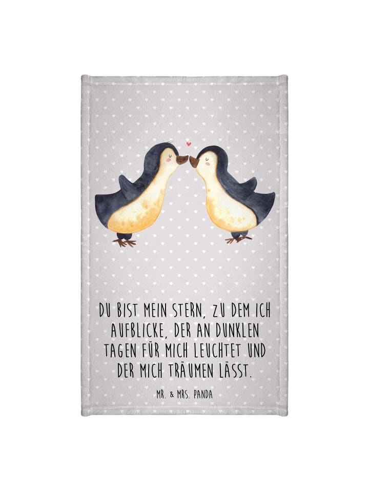 Handtuch Pinguin Liebe mit Spruch in Grau Pastell