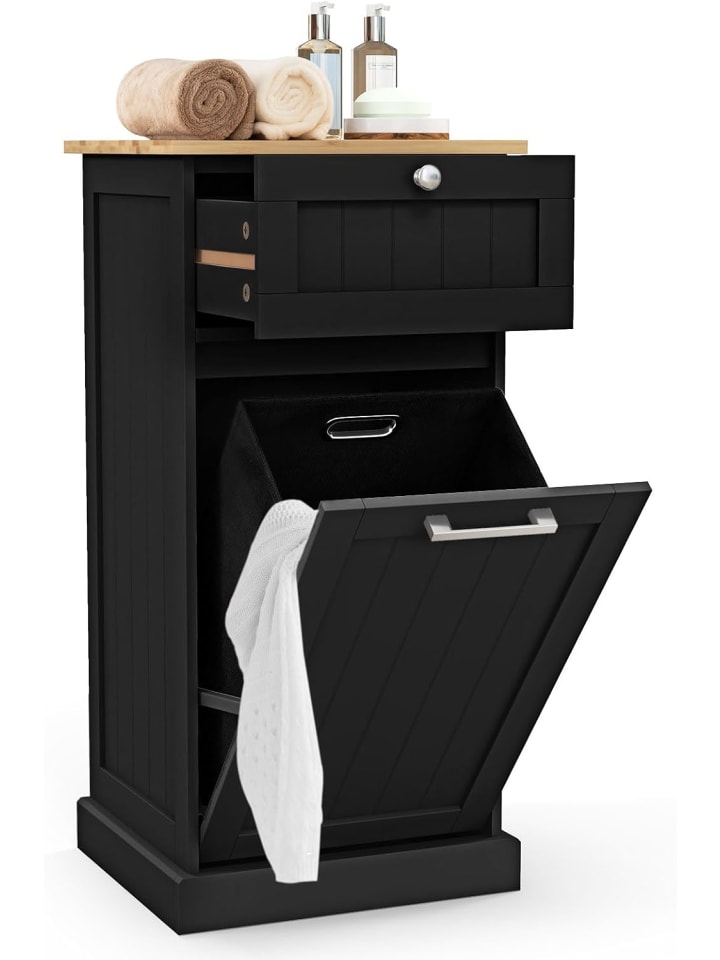 Wäscheschrank mit Wäschekorb 40 x 37 x 82 cm in Schwarz