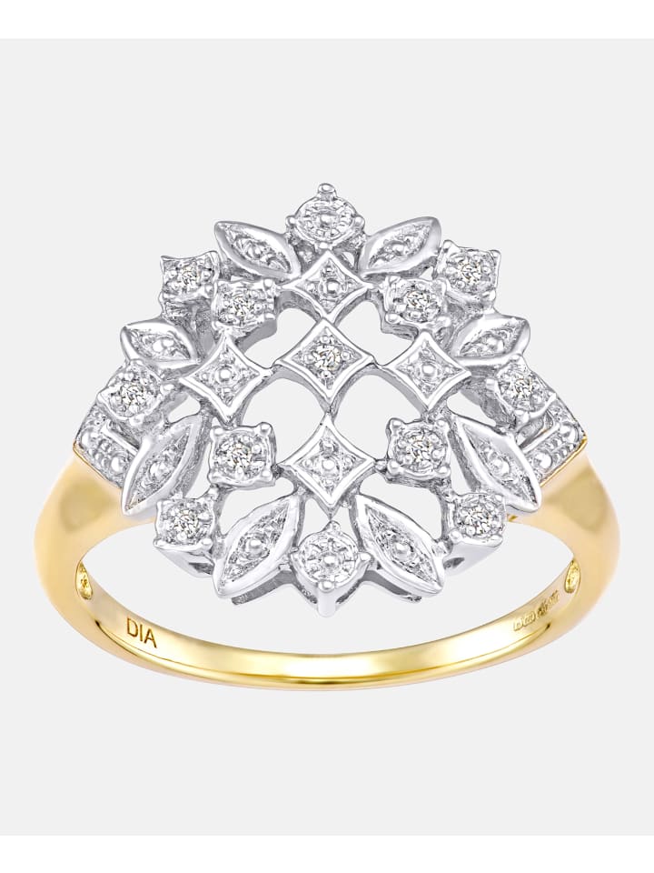 Cluster-Ring aus 375 Gelbgold mit Diamant