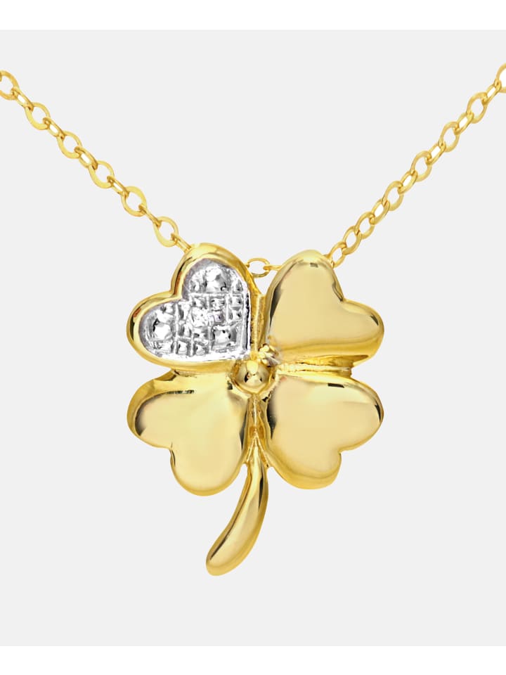 Halskette mit Anhänger aus 375 Gelbgold mit Diamant Herz-Design