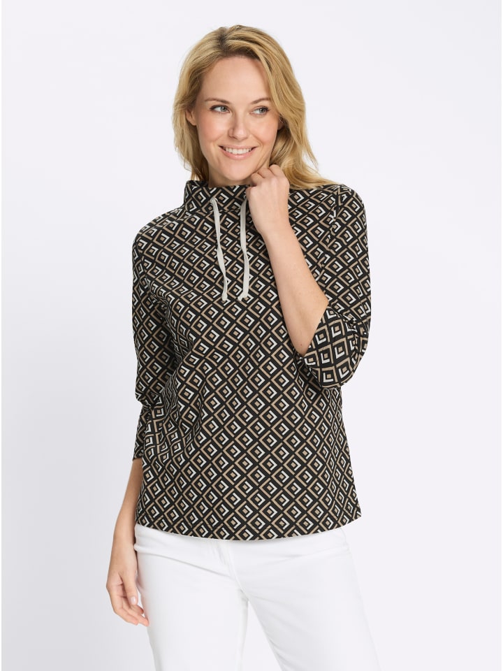Druck-Shirt in beige-schwarz-bedruckt