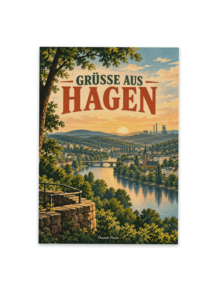Postkarte Landschaft nostalgisch Design mit Spruch in Weiß