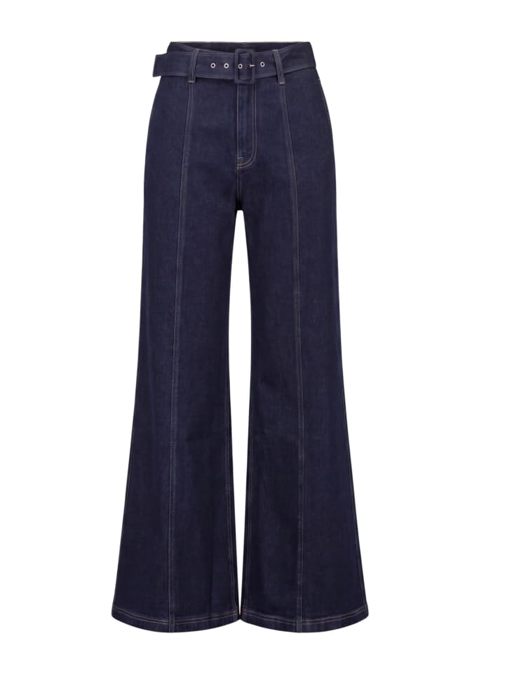 High Waisted-Jeans mit Gürtel in Rinse Wash Denim