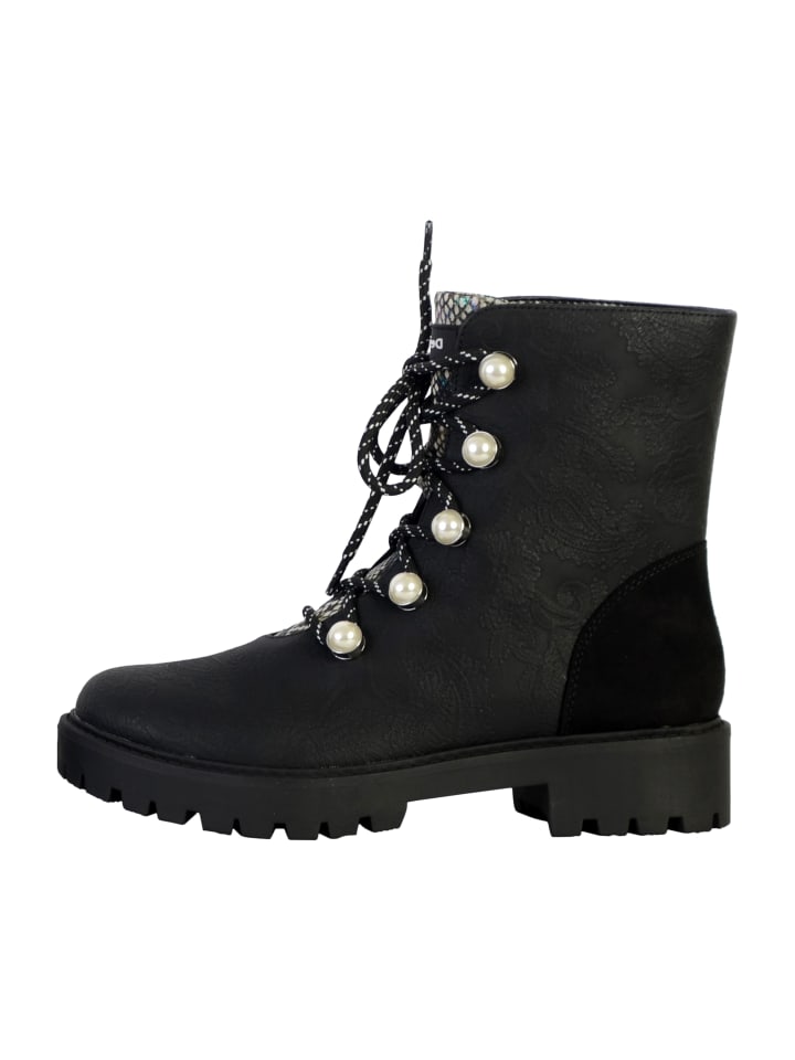 Hohe Biker-Stiefeletten aus Leder „Pearl“ Schwarz