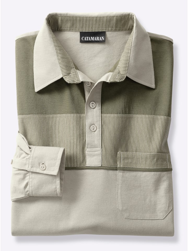 Langarm-Poloshirt in beige-oliv