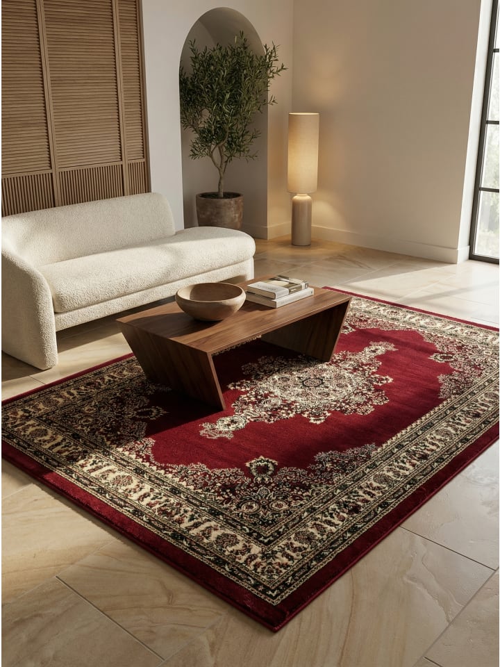 Teppich Kurzflor Waschbar Orientalisch TANNHEIM Strapazierfähig OEKO-TEX in Rot