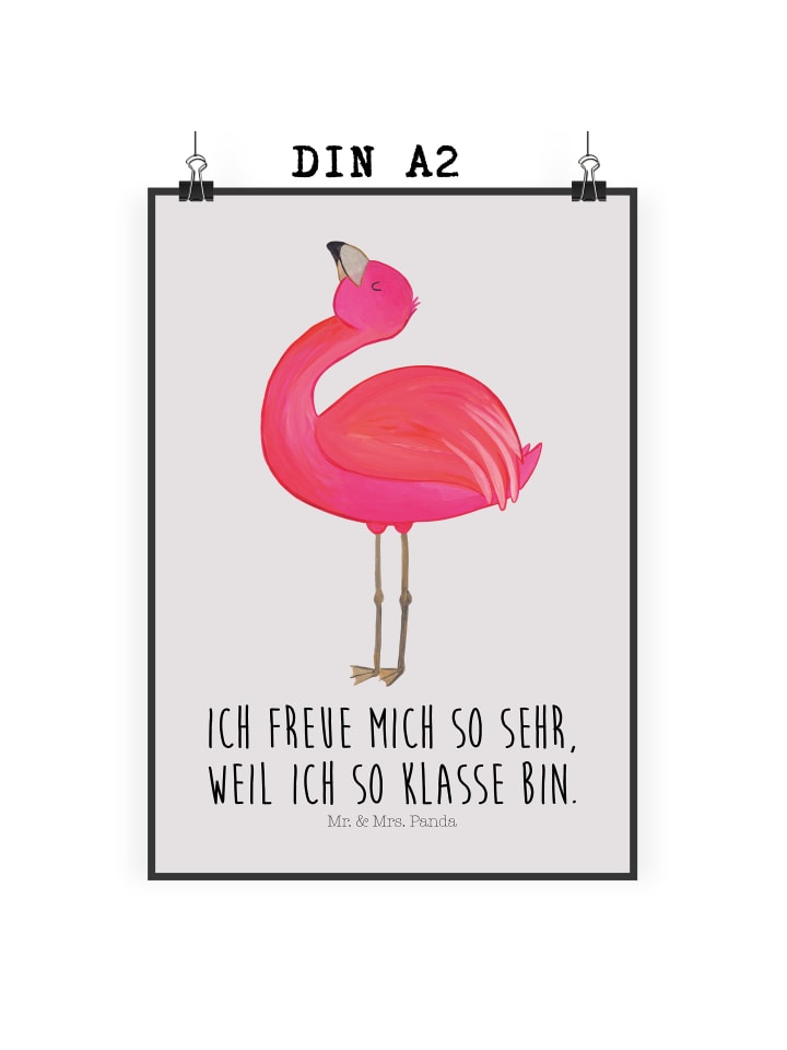 Poster Flamingo Stolz mit Spruch in Grau Pastell