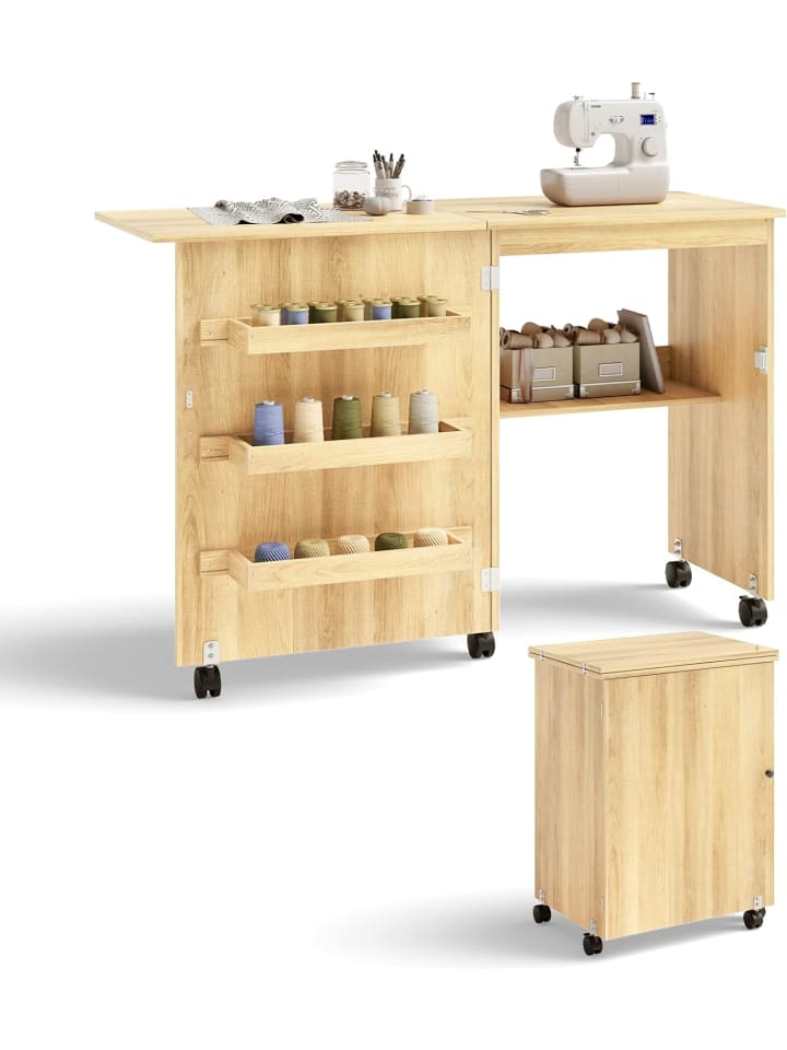2 in 1 Nähtisch Beistelltisch klappbar in Beige