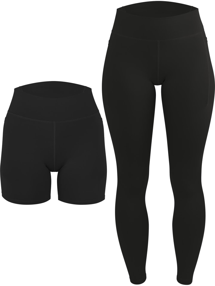 High Waist Sporthosen-Set in Schwarz
