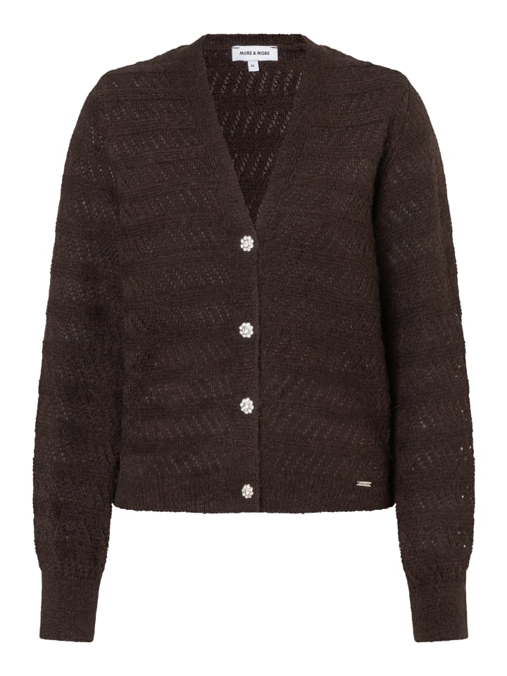 kurze Ajour-Strickjacke, Zierknöpfe in espresso brown