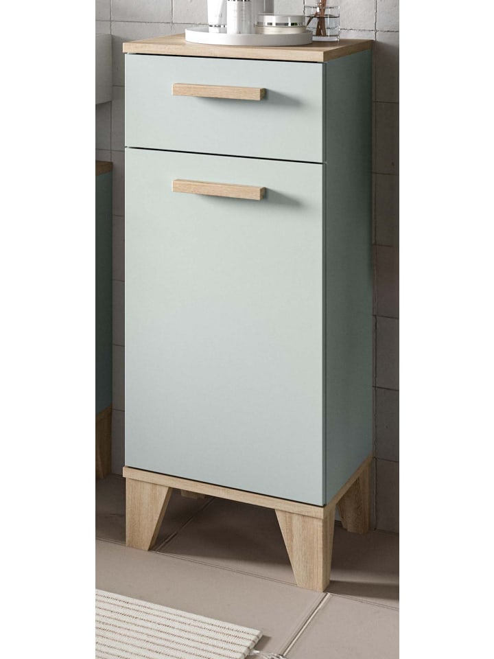 Badschrank grün, Eiche 34 x 87 cm, Badezimmer Kommode skandinavisches Design