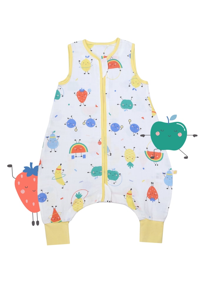Musselin Schlafsack mit Füßen, 0.5 TOG in Weiß-Gelb