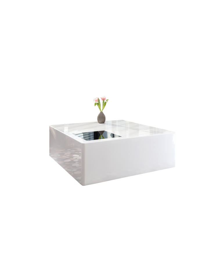 Couchtisch mit Schwarzglas - Quadratischer Designertisch mit Glasdetail in Weiß