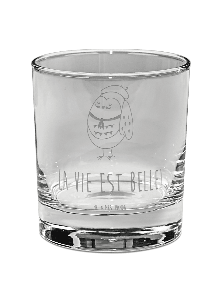 Whiskey Glas Eule Frankreich mit Spruch in Transparent