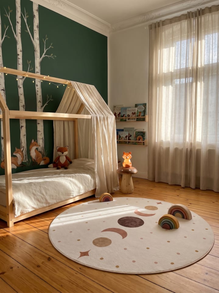 Flachgewebeteppich Art-Déco Bögen Retro Waschbar in Creme