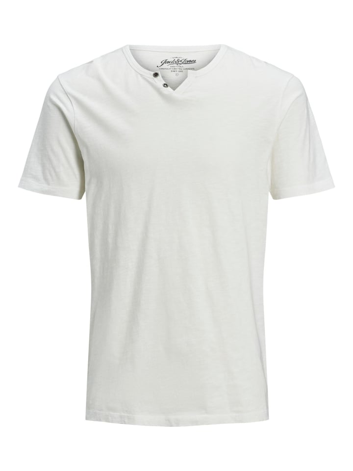 Basic T-Shirt V-Neck Kurzarm mit Knöpfen JJESPLIT in Weiß