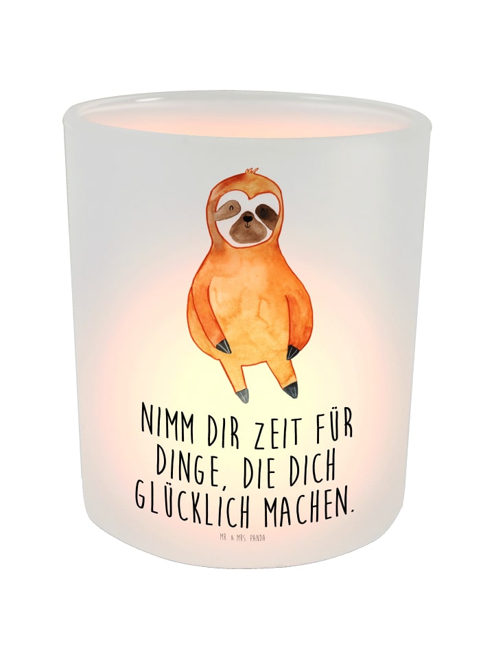 Windlicht Faultier Zufrieden mit Spruch in Transparent