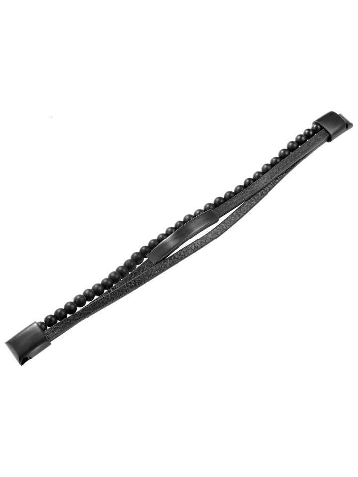 Unisex Armband – Lederarmband aus Leder mit Onyx 23 cm in schwarz