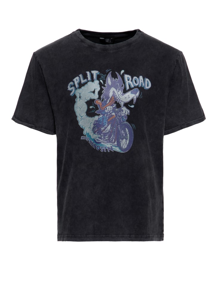King Kerosin Print T-Shirt Split The Road in schwarz