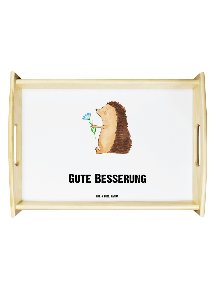 Sofa Tablett Igel Blumen mit Spruch in Weiß