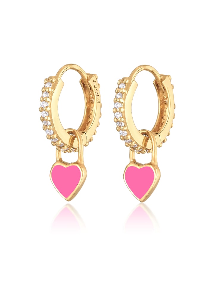 Ohrringe 925 Sterling Silber Herz in Pink