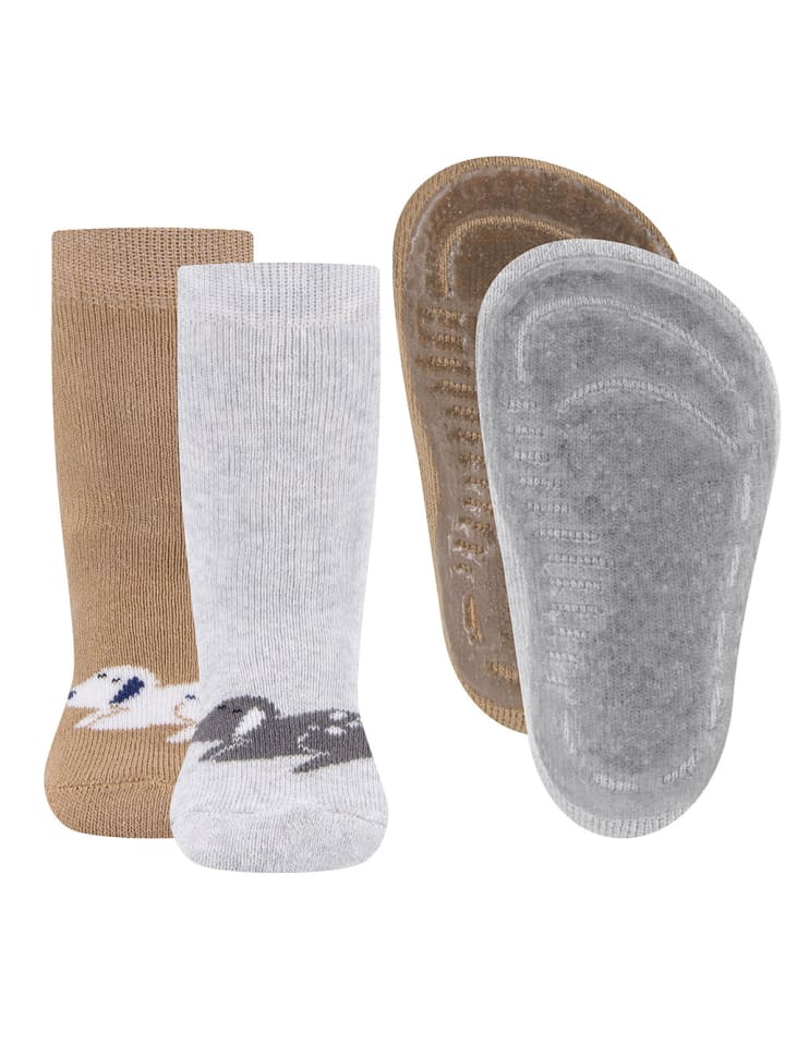 2er-Set Stoppersocken 2er Pack Hund in grau-camel