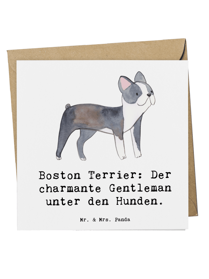 Deluxe Karte Boston Terrier Gentleman mit Spruch in Weiß
