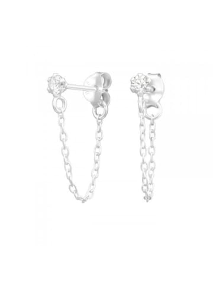 Ohrstecker 3 mm ZIRKONIA weiß mit Kette in 925 Sterling Silber, 2-tlg.