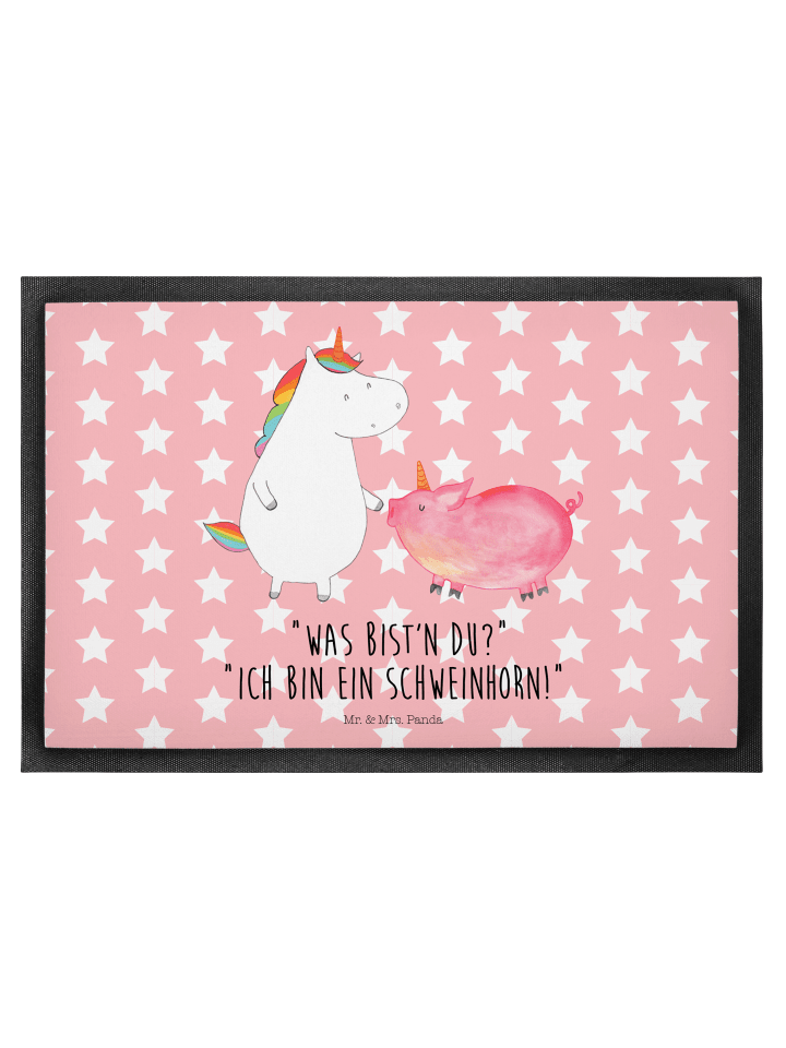 Fußmatte Einhorn Schwein mit Spruch in Rot Pastell