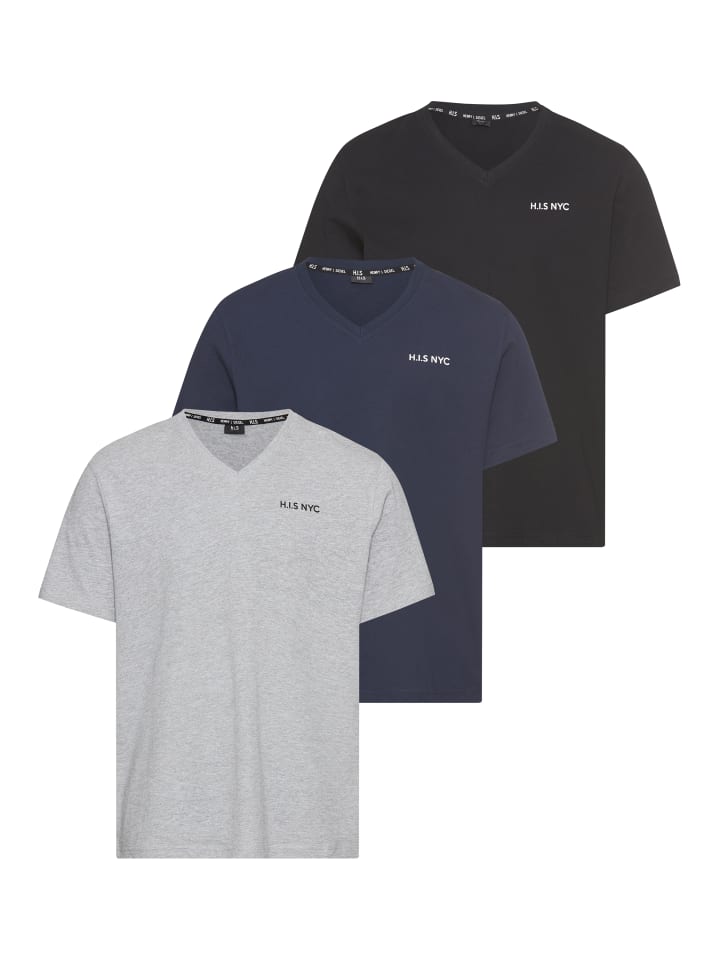 V-Shirt in schw/grau/blau