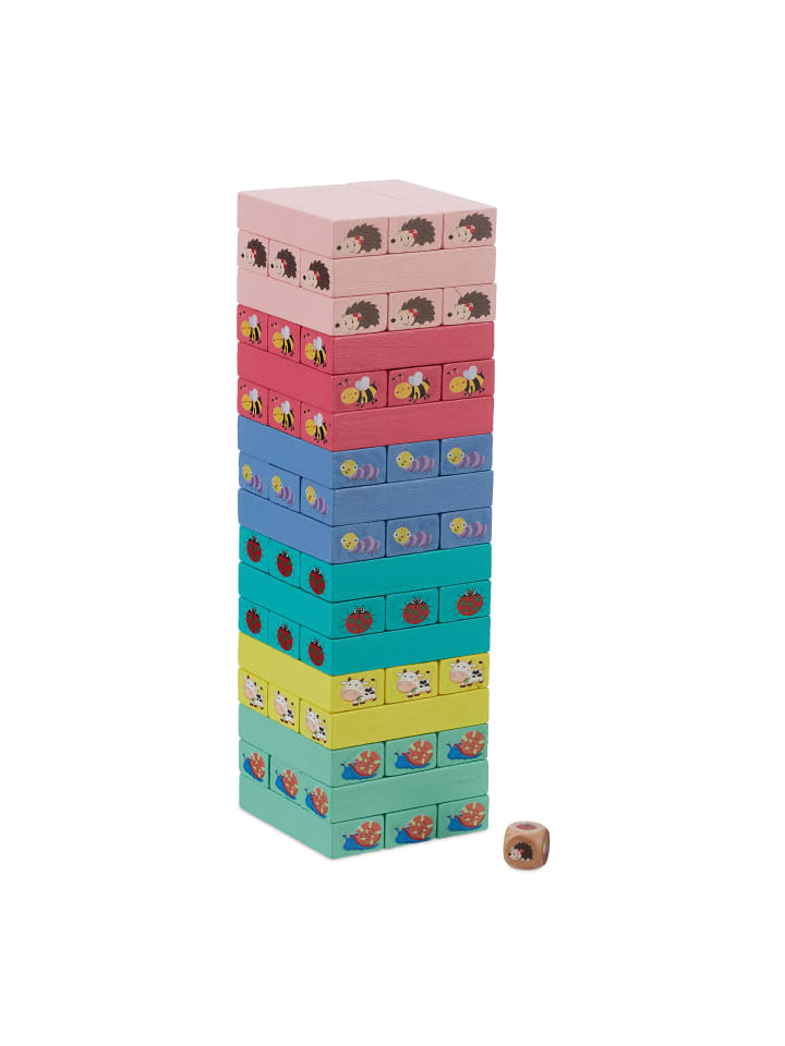 Wackelturm "Tiere" in Bunt - (B)7,5 x (H)26 x (T)7,5 cm