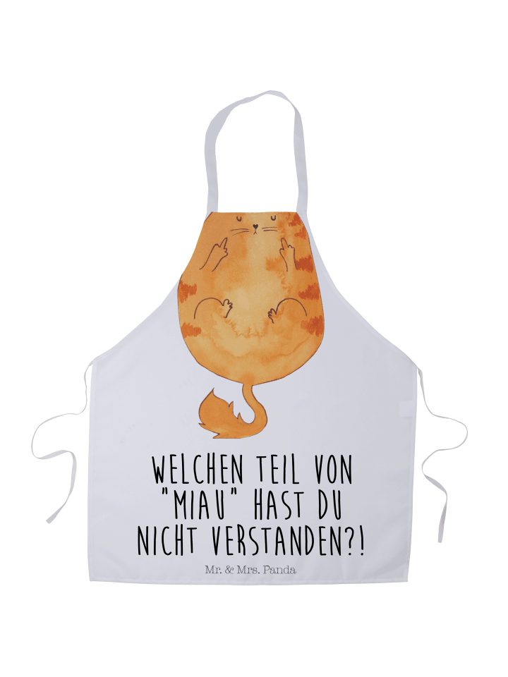 Kochschürze Katze Mittelfinger mit Spruch in Weiß
