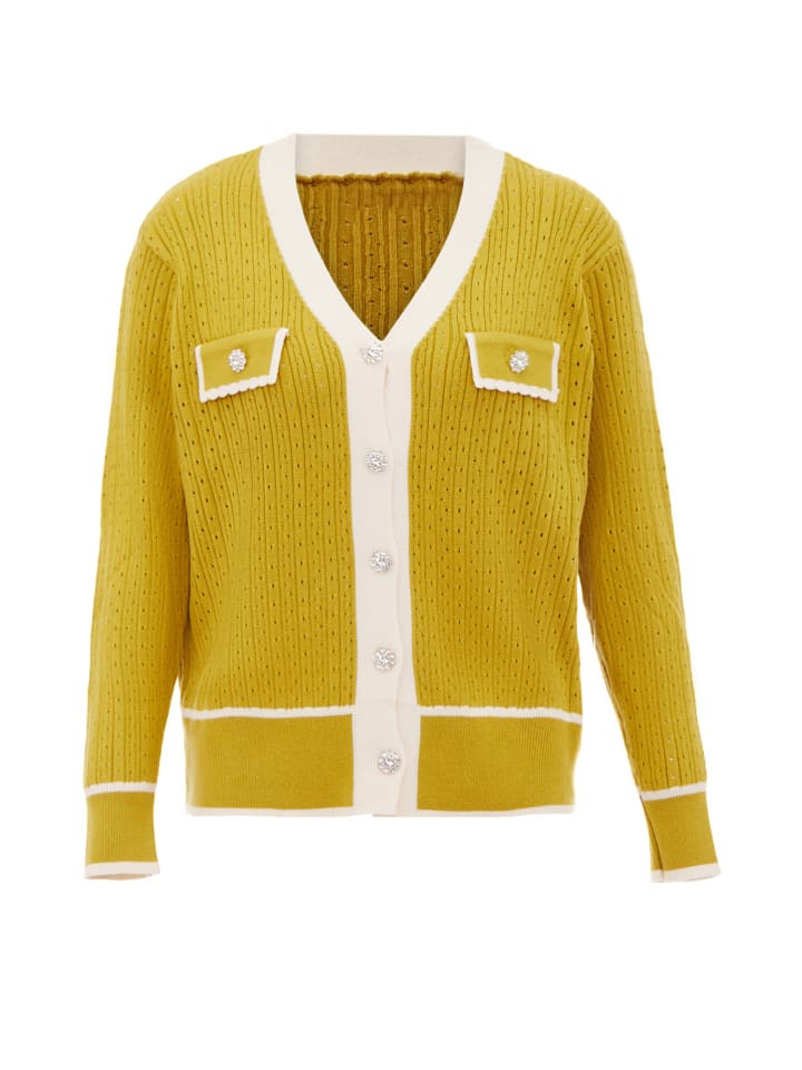 Women Cardigan in Senf Wollweiss