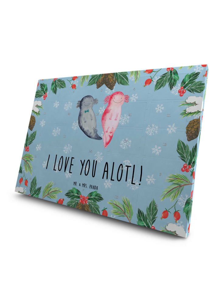 Advents-Teekalender Axolotl Liebe mit Spruch in Eisblau