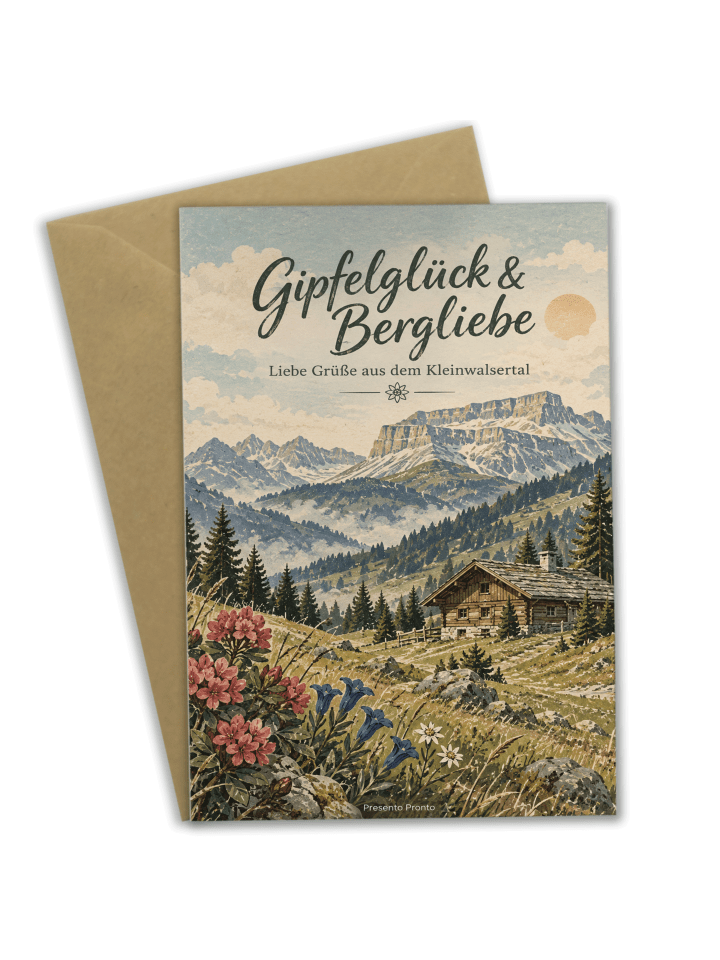 Grußkarte Berg stimmungsvoll Design mit Spruch in Weiß