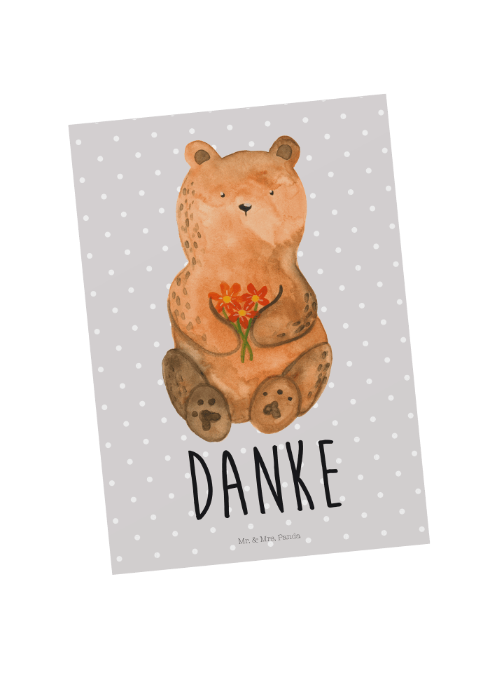 Postkarte Bär Dankbar mit Spruch in Grau Pastell