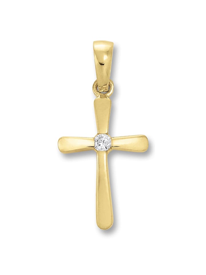 Zirkonia Kreuz Anhänger aus 333 Gelbgold in gold