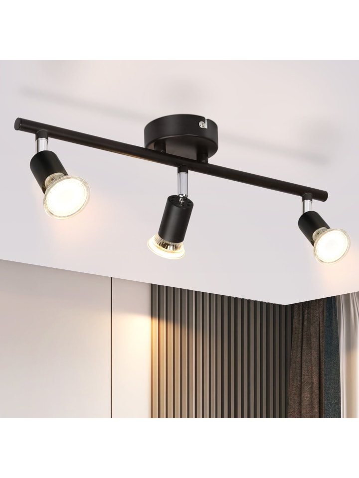 Deckenleuchte in schwarz 3-flammige GU10 schwenkbar Küchenlampe L 40 cm