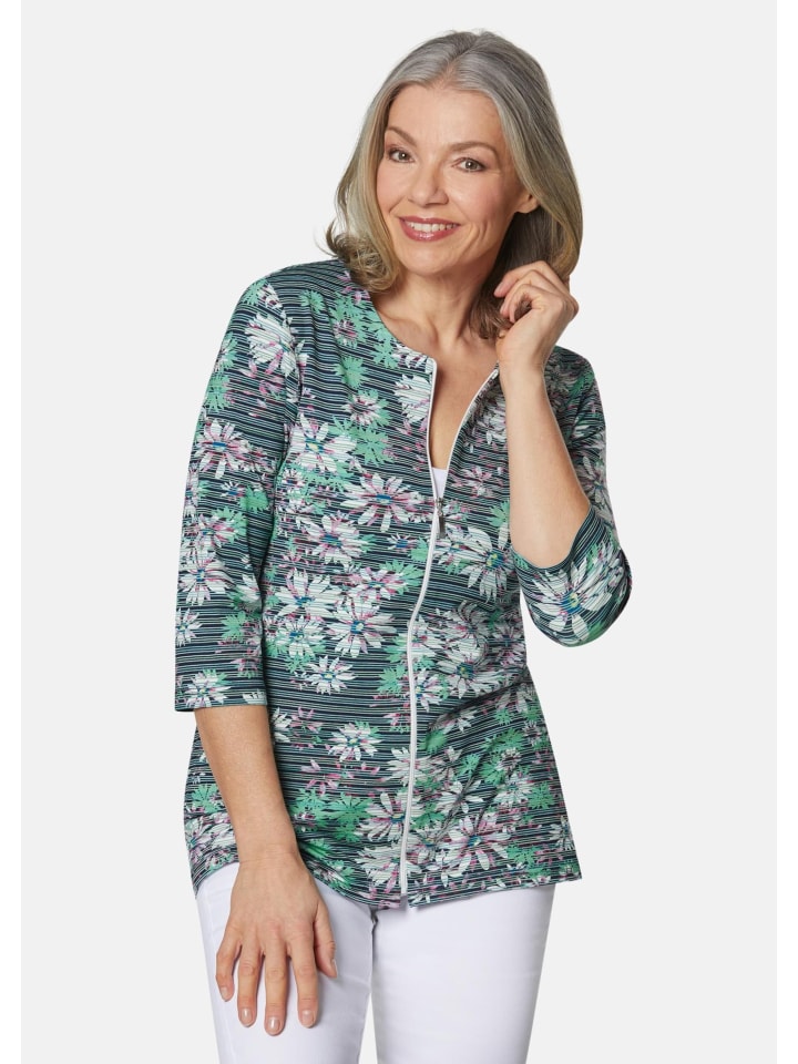 Kurzgröße: Sommerjacke mit floralem Muster in dunkelmarine / mint / gemustert