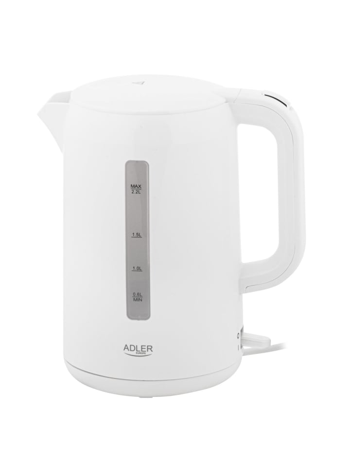 Adler AD 1368 Wasserkocher 2,2 L, 2200 W, 360° drehbar - Weiß in Weiß