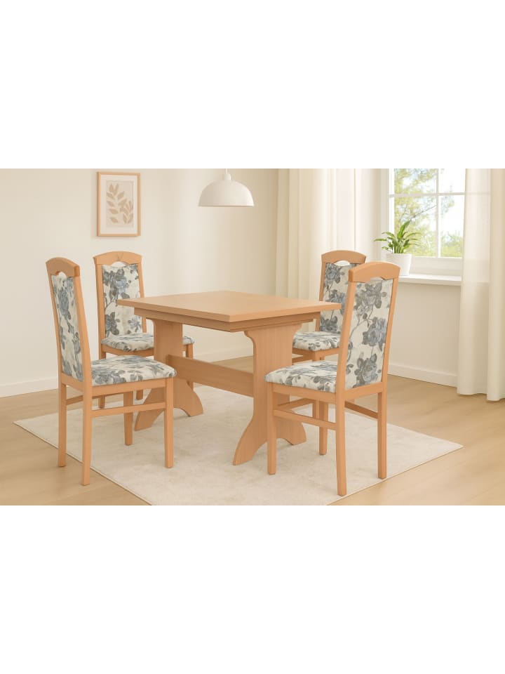 4-Fuß-Polsterstuhl 2Stühle in Buche/beige