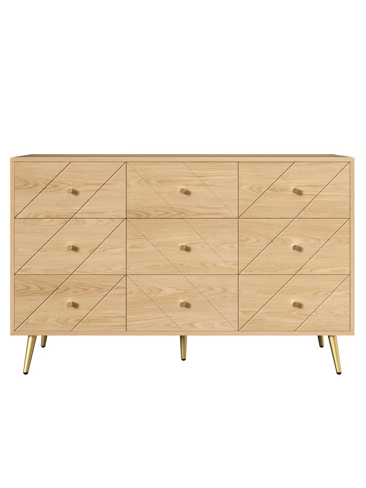 9 Schubladen Kommode mit Eisenbeinen und Eleganten Geometrischen Mustern