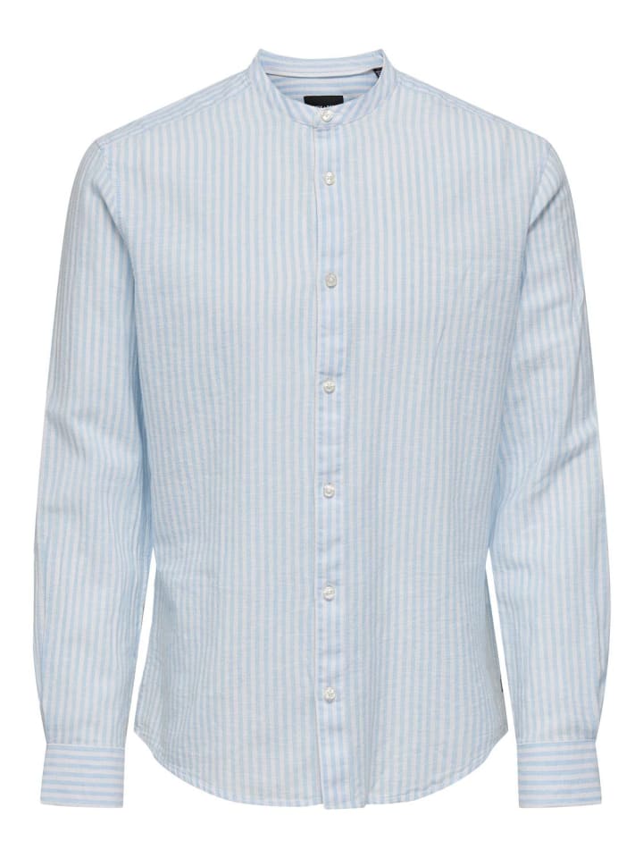 Leichtes Leinen Hemd Langarm Slim Fit in Blau-3