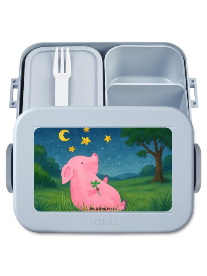 Bentobox Schwein Glück Design ohne Spruch in Blau Pastell
