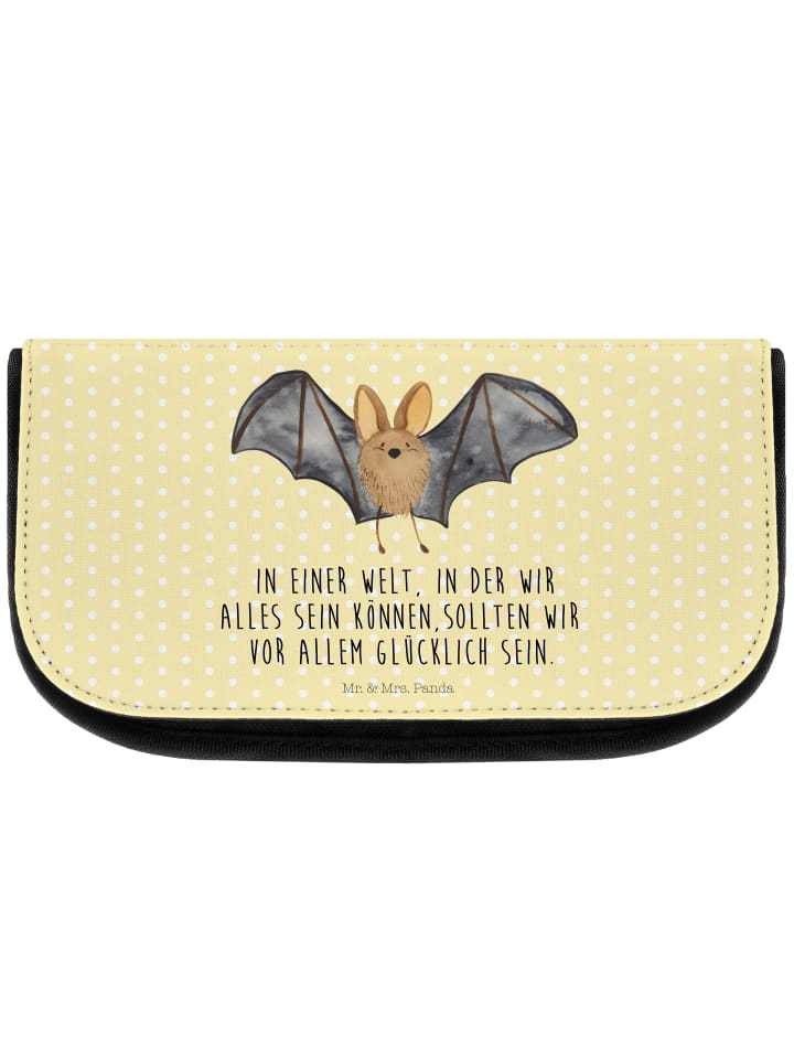 Make-up-Tasche Fledermaus Flügel mit Spruch in Gelb Pastell