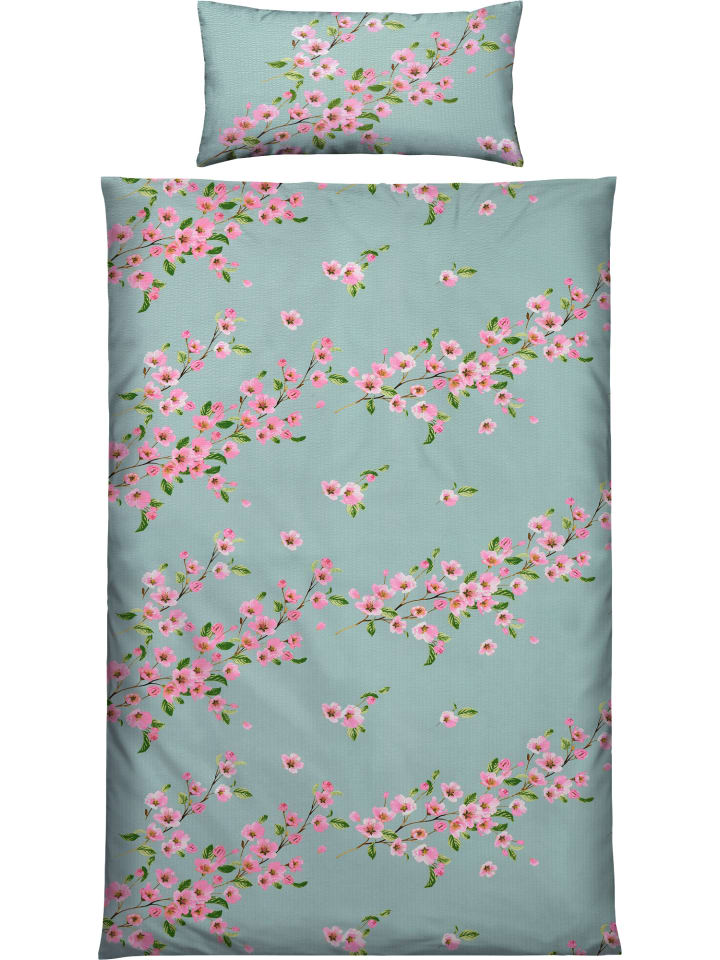 Seersucker Bettwäsche in jade-rosé