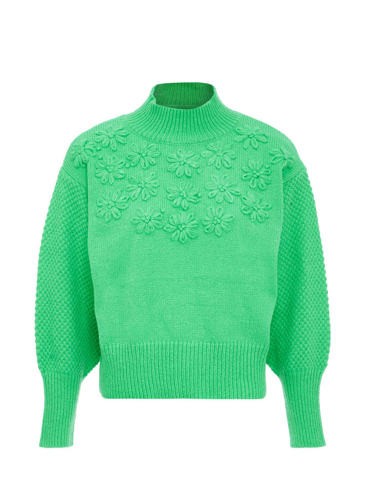 Damen Pullover Mit Blumenstick in GRÜN