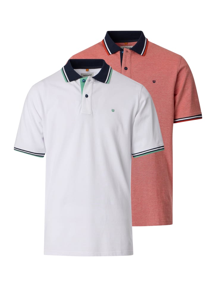 Poloshirt Basic in Weiß / hellrot