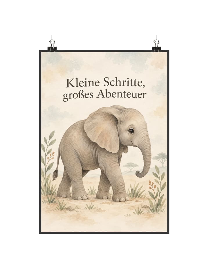 Wandbild Elefant friedlich Design mit Spruch in Weiß